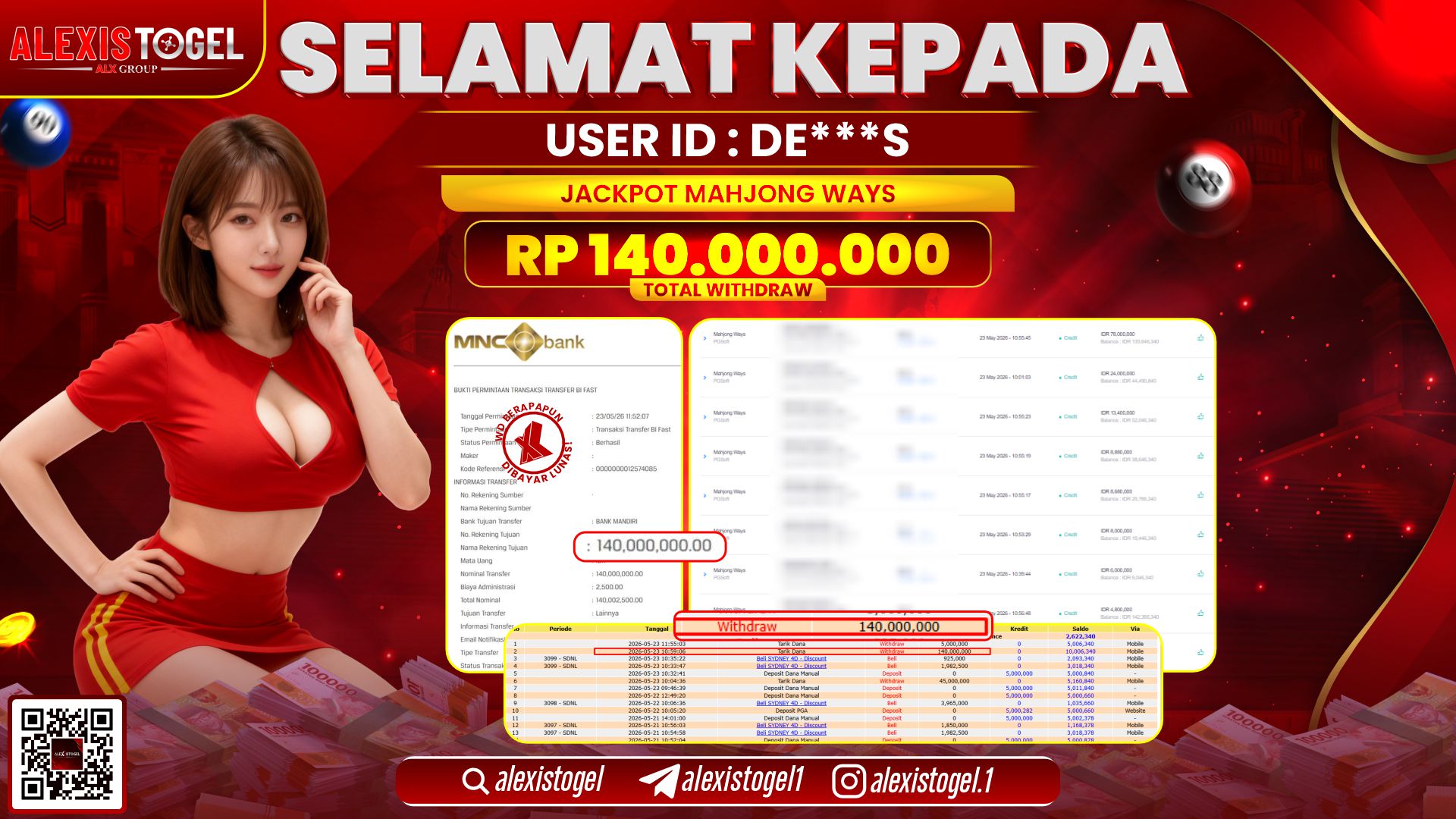 ALEXISTOGEL JACKPOT DI MAHJONG WAYS RP.140.000.000,- LUNAS