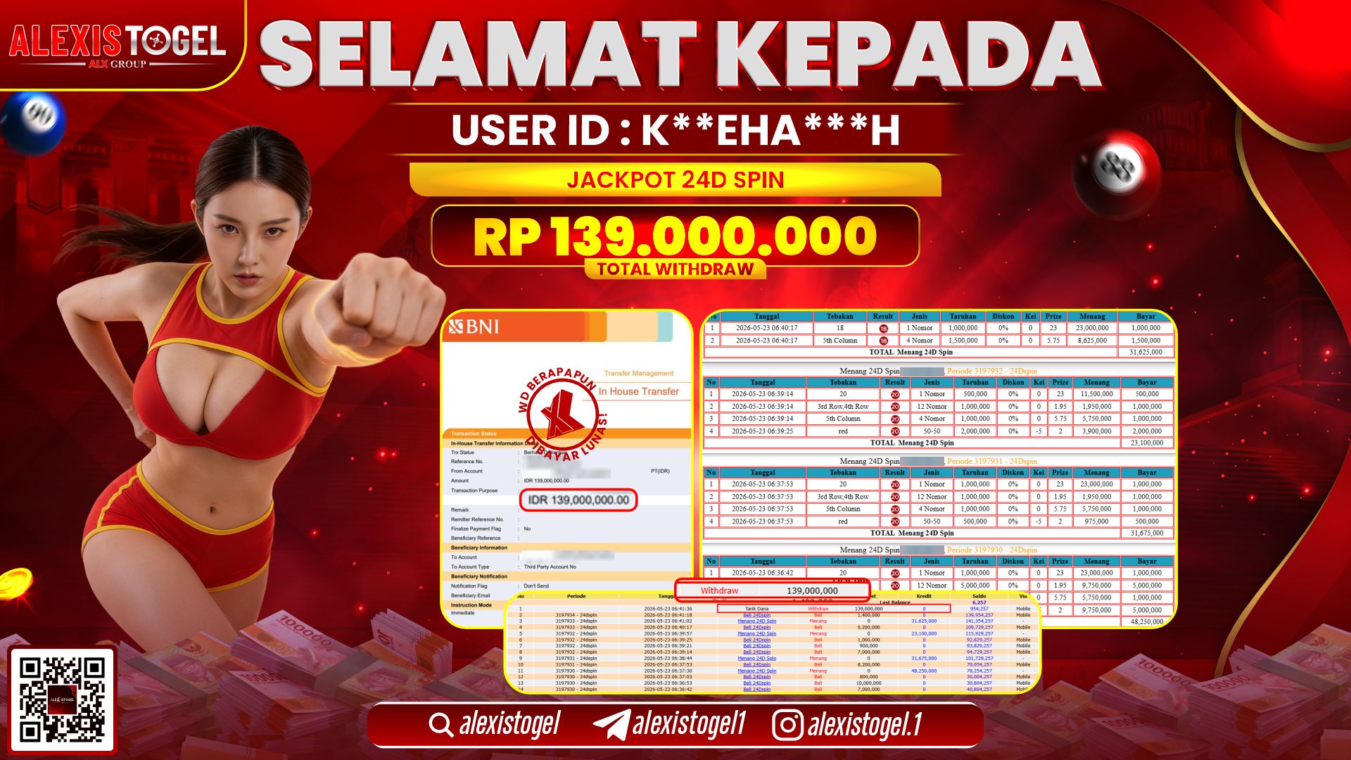 ALEXISTOGEL JACKPOT DI 24D SPIN RP.139.000.000,- LUNAS