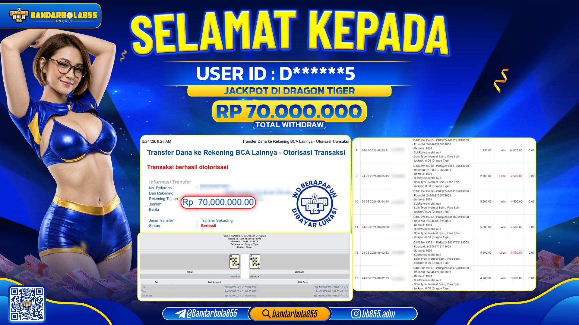🎖 JACKPOT BANDARBOLA855 DI DRAGON TIGER Rp70.000.000🎖