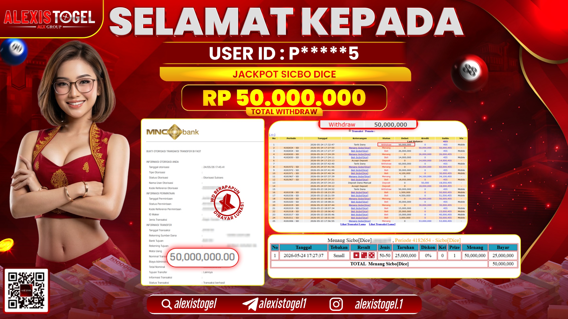 ALEXISTOGEL JACKPOT DI SICBO DICE RP.50.000.000,- LUNAS