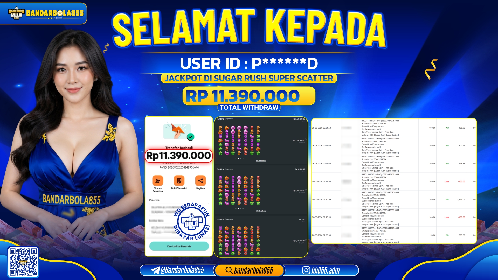 JACKPOT BANDARBOLA855 DI SUGAR RUSH SUPER SCATTER Rp11.390.000, - LUNAS🎖