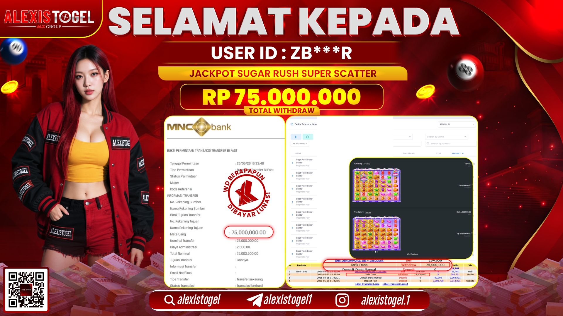ALEXISTOGEL JACKPOT DI SUGAR RUSH SUPER SCATTER RP.75.000.000,- LUNAS