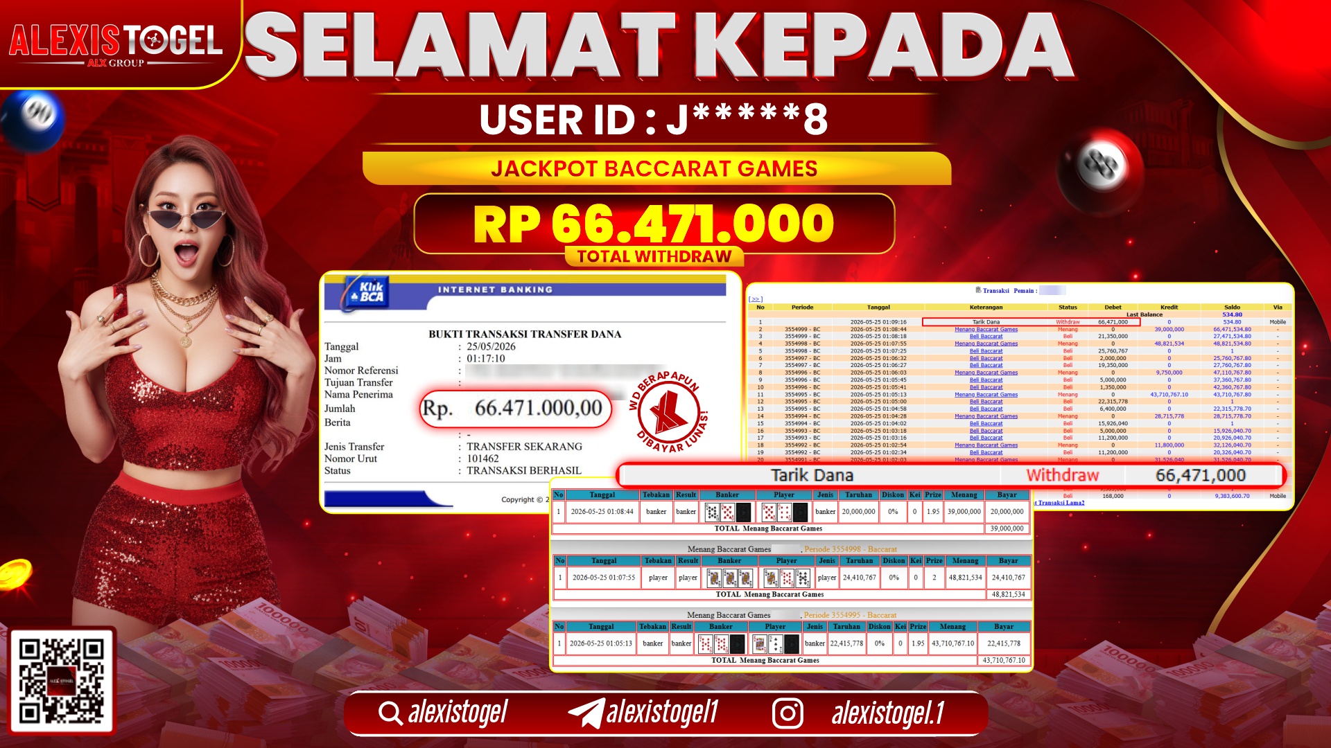 ALEXISTOGEL JACKPOT DI BACCARAT GAMES RP.66.471.000,- LUNAS