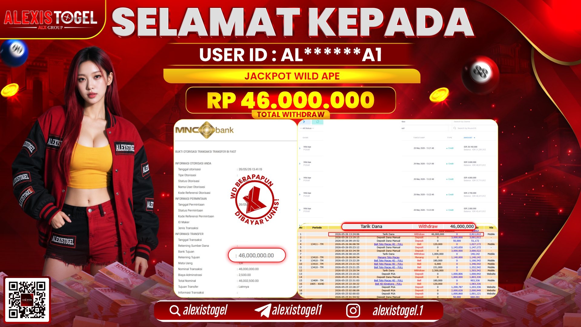 ALEXISTOGEL JACKPOT DI SLOT GAME WILD APE RP.46.000.000,- LUNAS