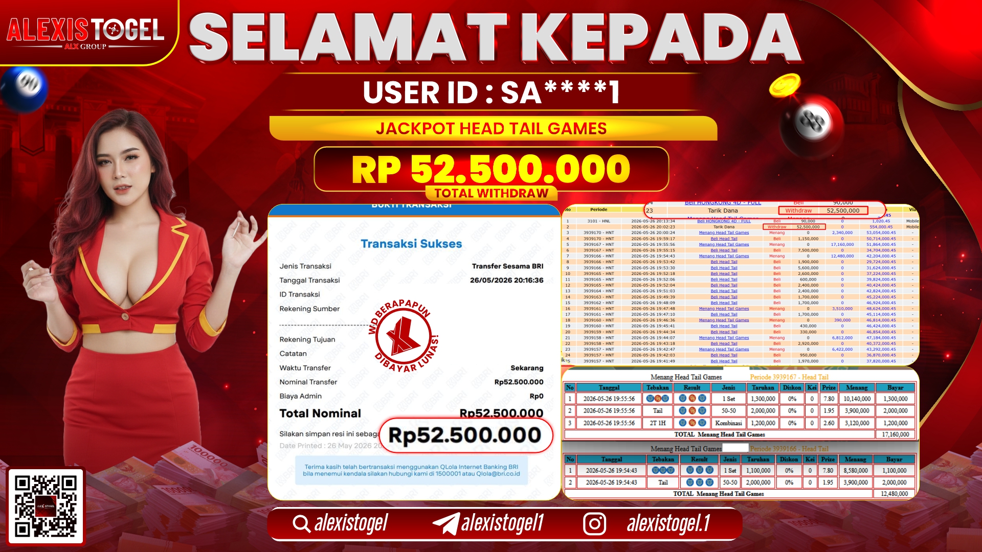 ALEXISTOGEL JACKPOT DI HEAD TAIL GAMES RP.52.500.000,- LUNAS