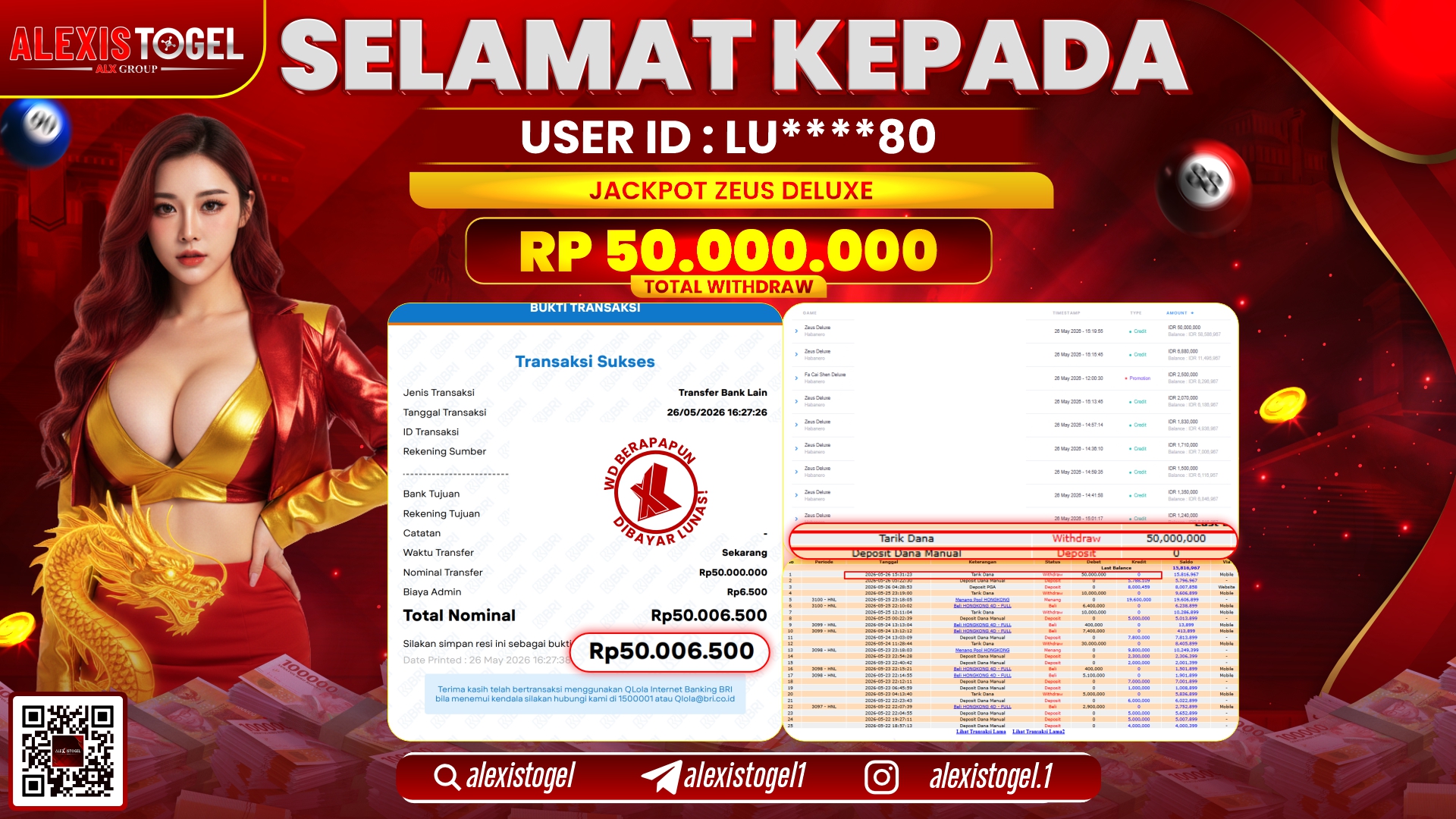 ALEXISTOGEL JACKPOT DI ZEUS DELUXE RP.50.000.000,- LUNAS
