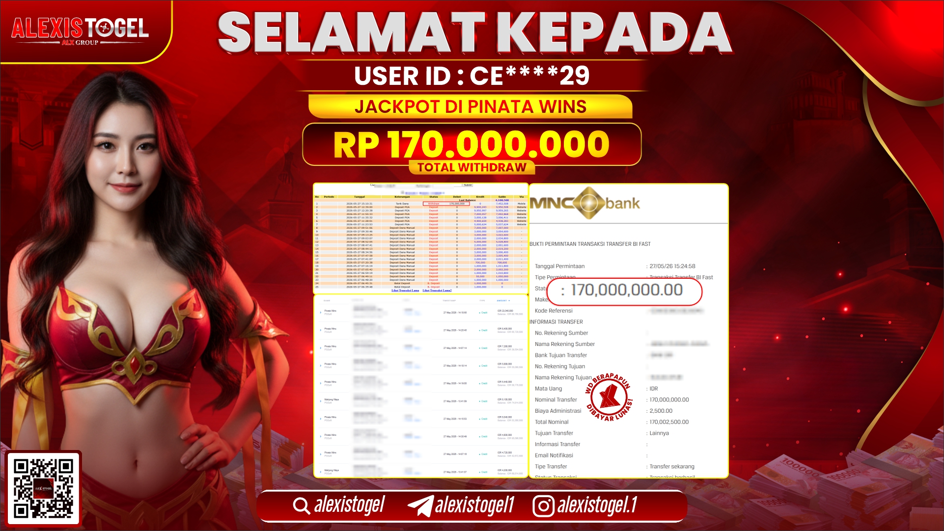 ALEXISTOGEL JACKPOT DI PINATA WINS RP.170.000.000,- LUNAS