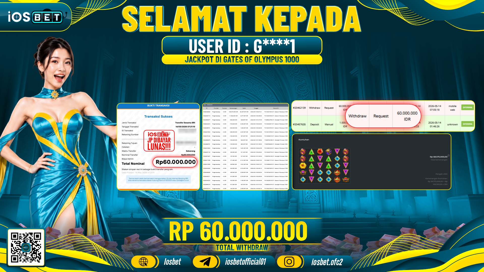 Bukti Pembayaran LUNAS SLOT GAME GACOR Rp.60.000.000,-
