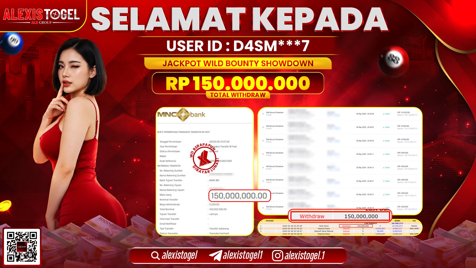 ALEXISTOGEL JACKPOT DI WILD BOUNTY SHOWDOWN RP.150.000.000,- LUNAS