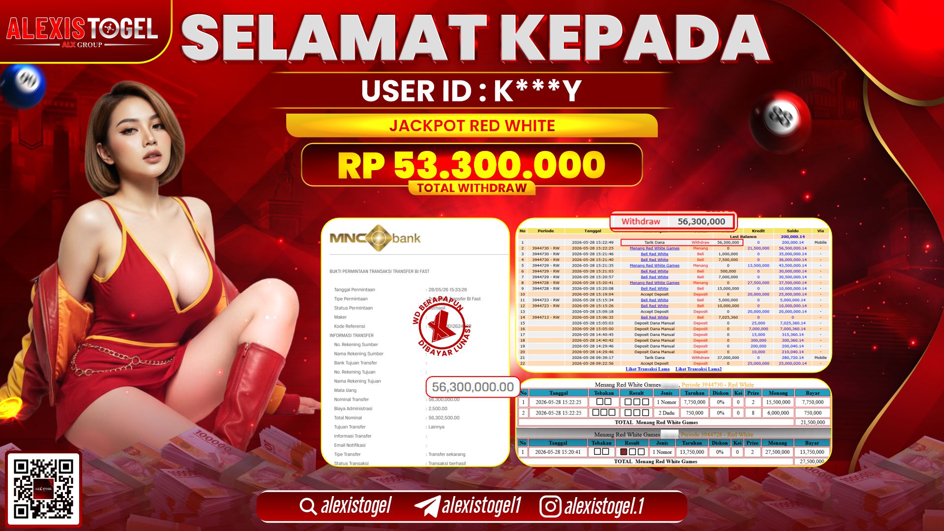 ALEXISTOGEL JACKPOT DI RED WHITE RP.53.300.000,- LUNAS