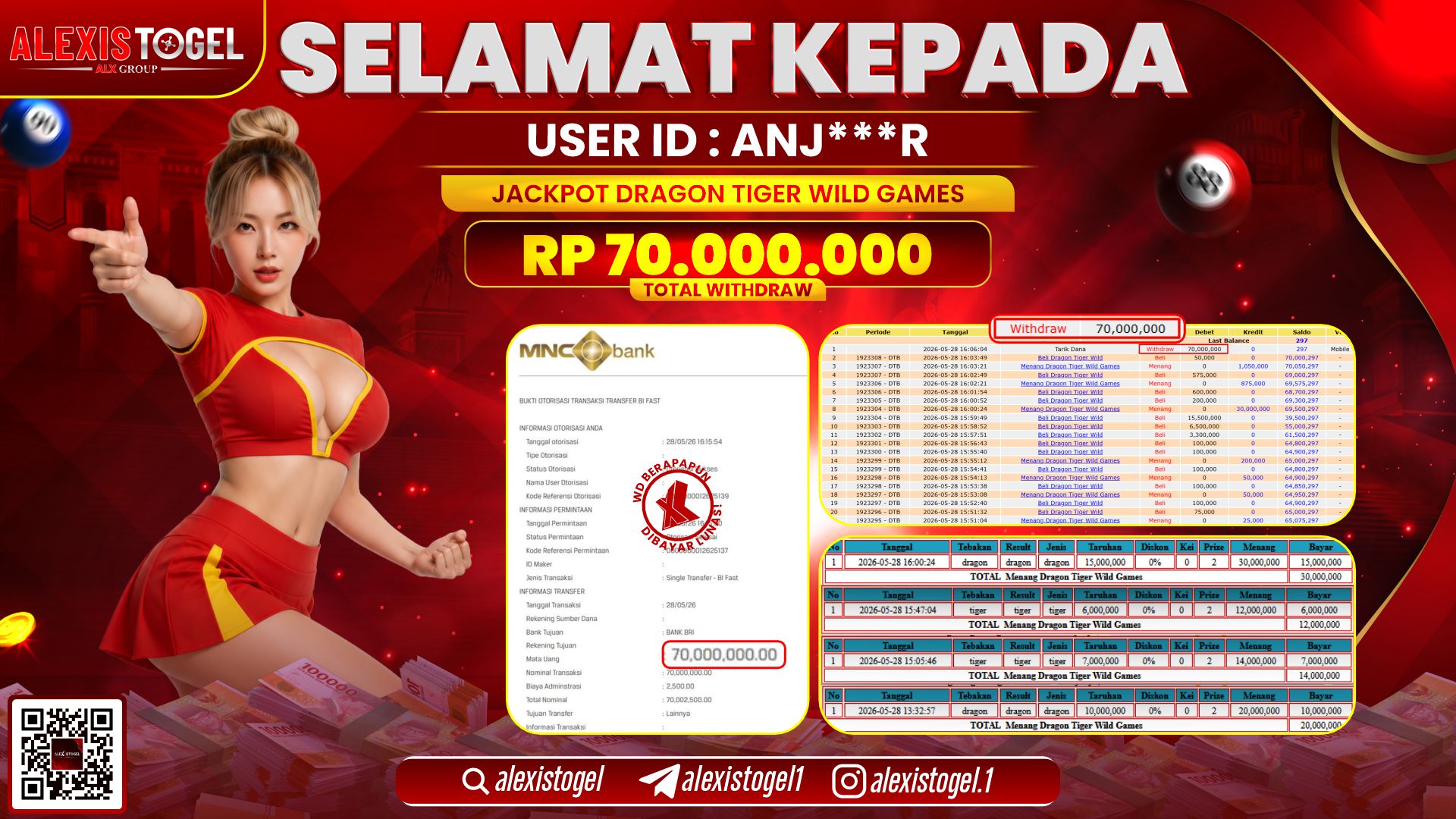 ALEXISTOGEL JACKPOT DI DRAGON TIGER WILD RP.70.000.000,- LUNAS