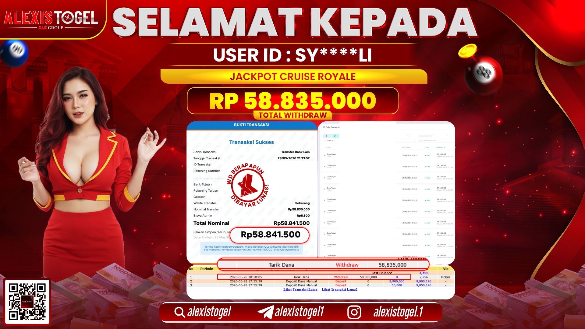 ALEXISTOGEL JACKPOT DI CRUISE ROYALE RP.58.835.000,- LUNAS