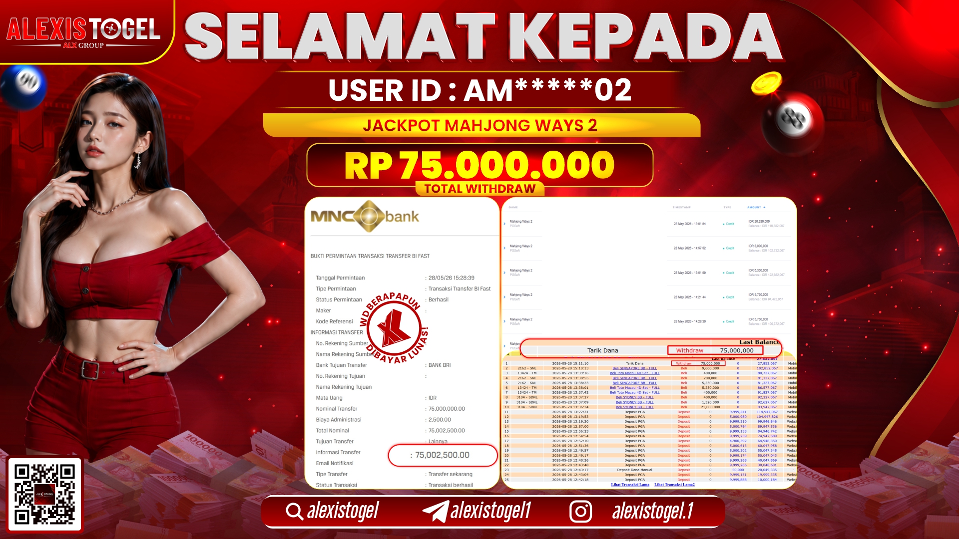 ALEXISTOGEL JACKPOT DI MAHJONG WAYS 2 RP.75.000.000,- LUNAS