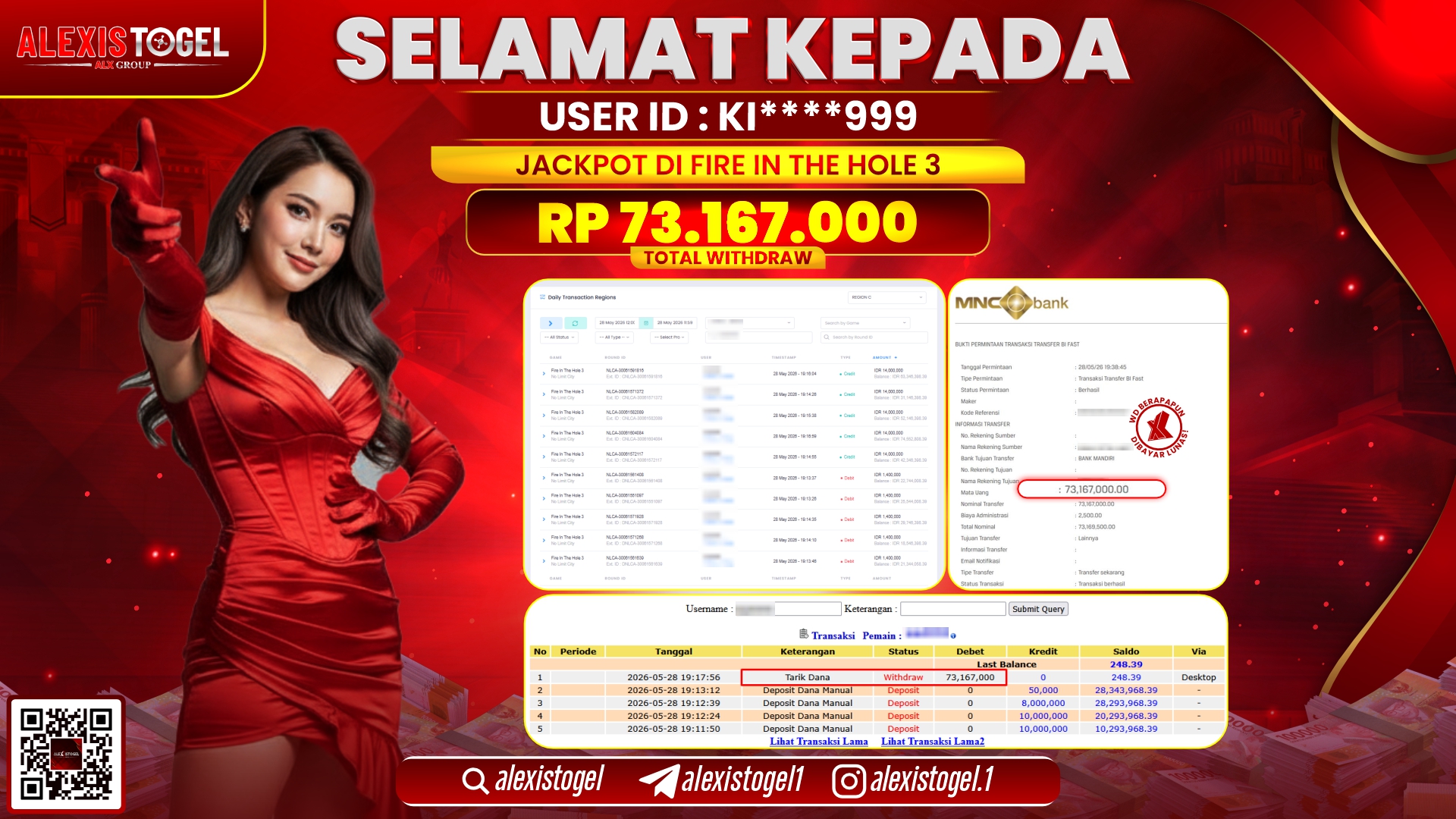 ALEXISTOGEL JACKPOT DI FIRE IN THE HOLE 3 RP.73.167.000,- LUNAS