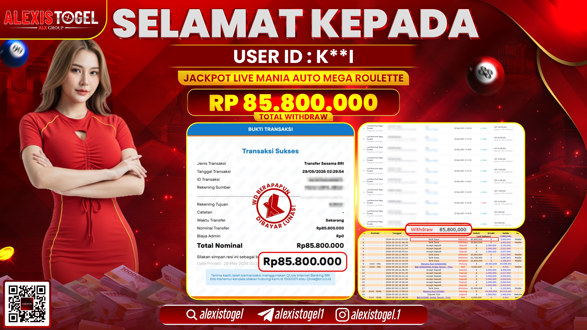 ALEXISTOGEL JACKPOT DI LIVE MANIA AUTO MEGA ROULETTE RP.85.800.000,- LUNAS