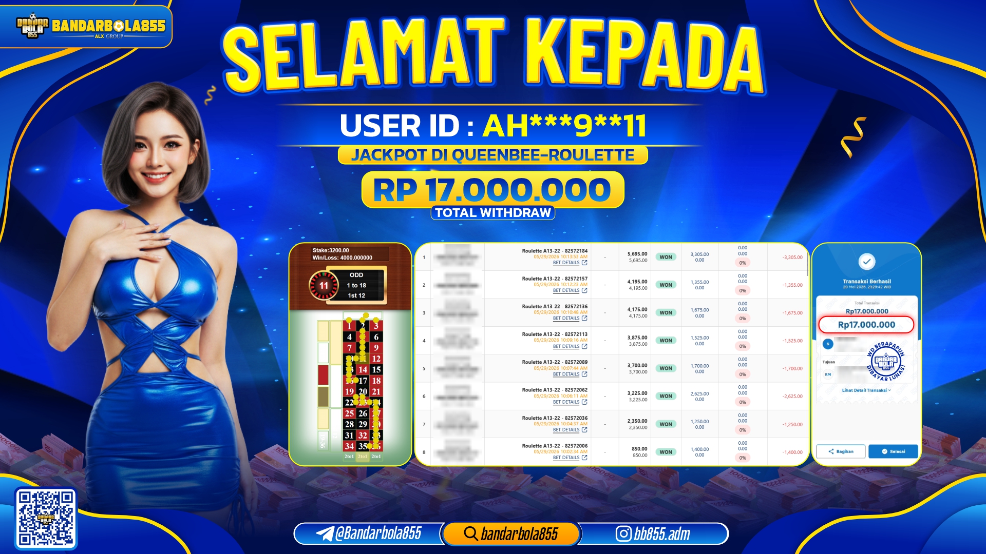 JACKPOT BANDARBOLA855 DI QUEENBEE-ROULETTE Rp17.000.000, - LUNAS🎖