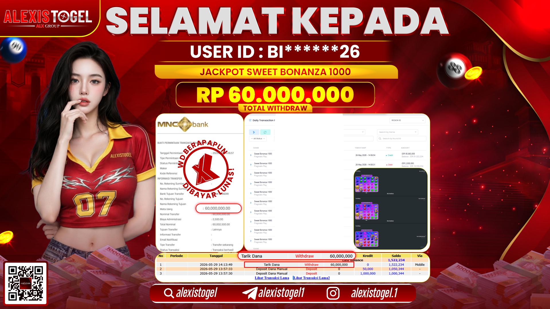 ALEXISTOGEL JACKPOT DI SWEET BONANZA 1000 RP.60.000.000,- LUNAS