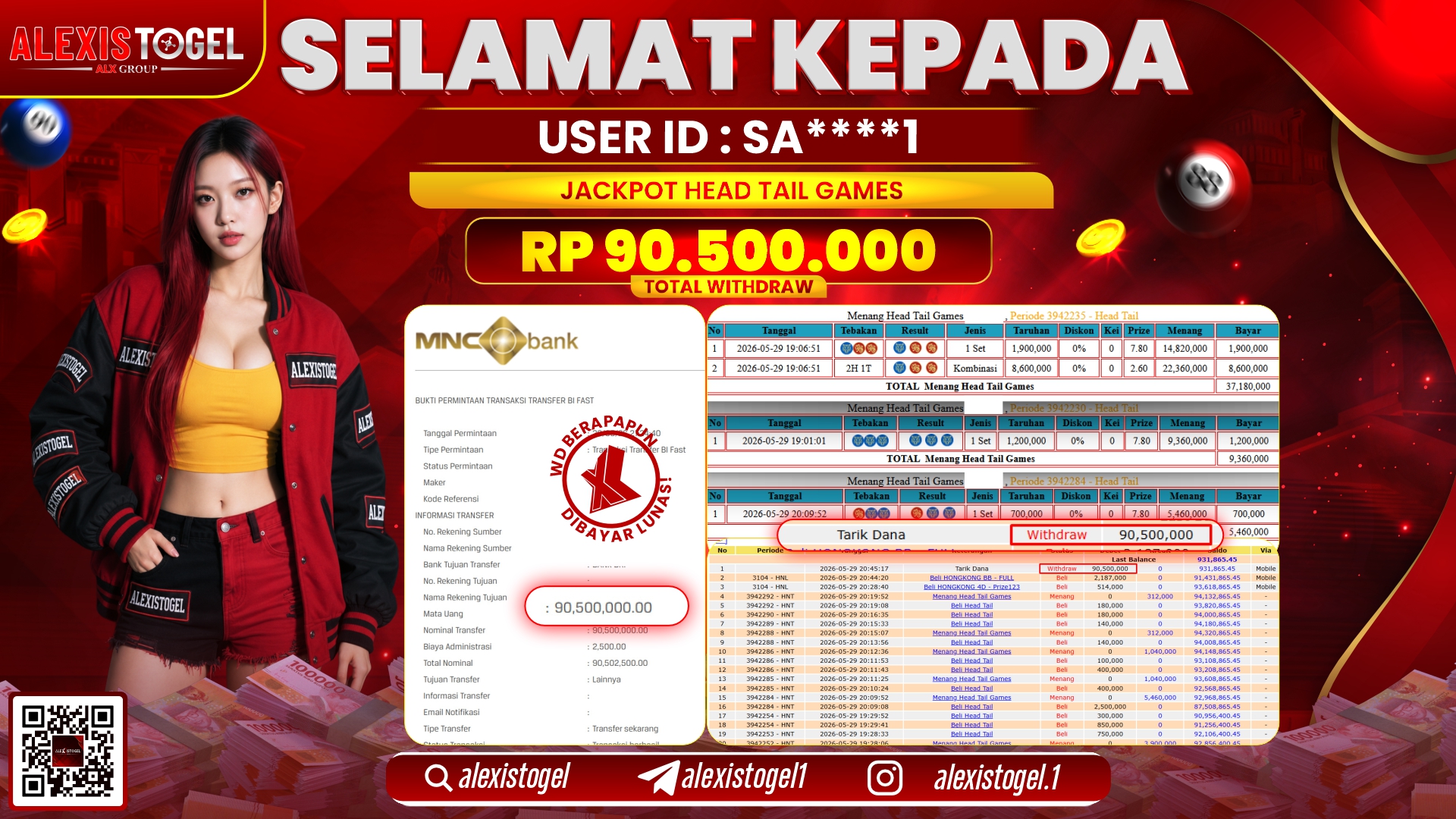 ALEXISTOGEL JACKPOT DI HEAD TAILS GAMES RP.90.500.000,- LUNAS
