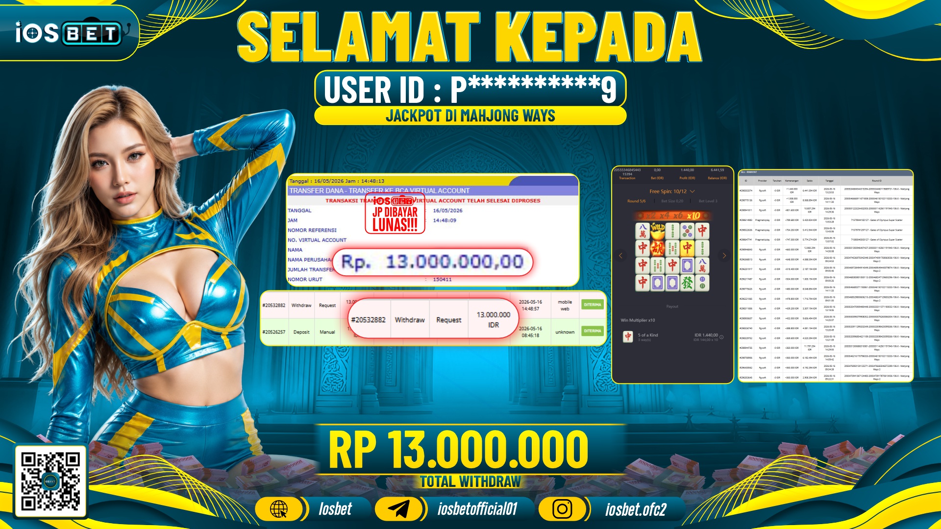 Bukti Pembayaran LUNAS SLOT GAME GACOR Rp.13.000.000,-