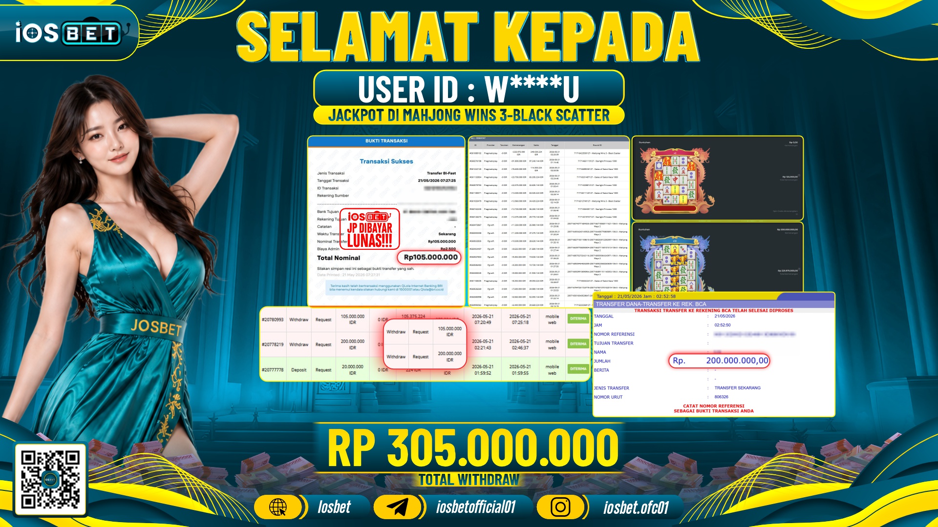 Bukti Pembayaran LUNAS SLOT GAME GACOR Rp.305.000.000,-