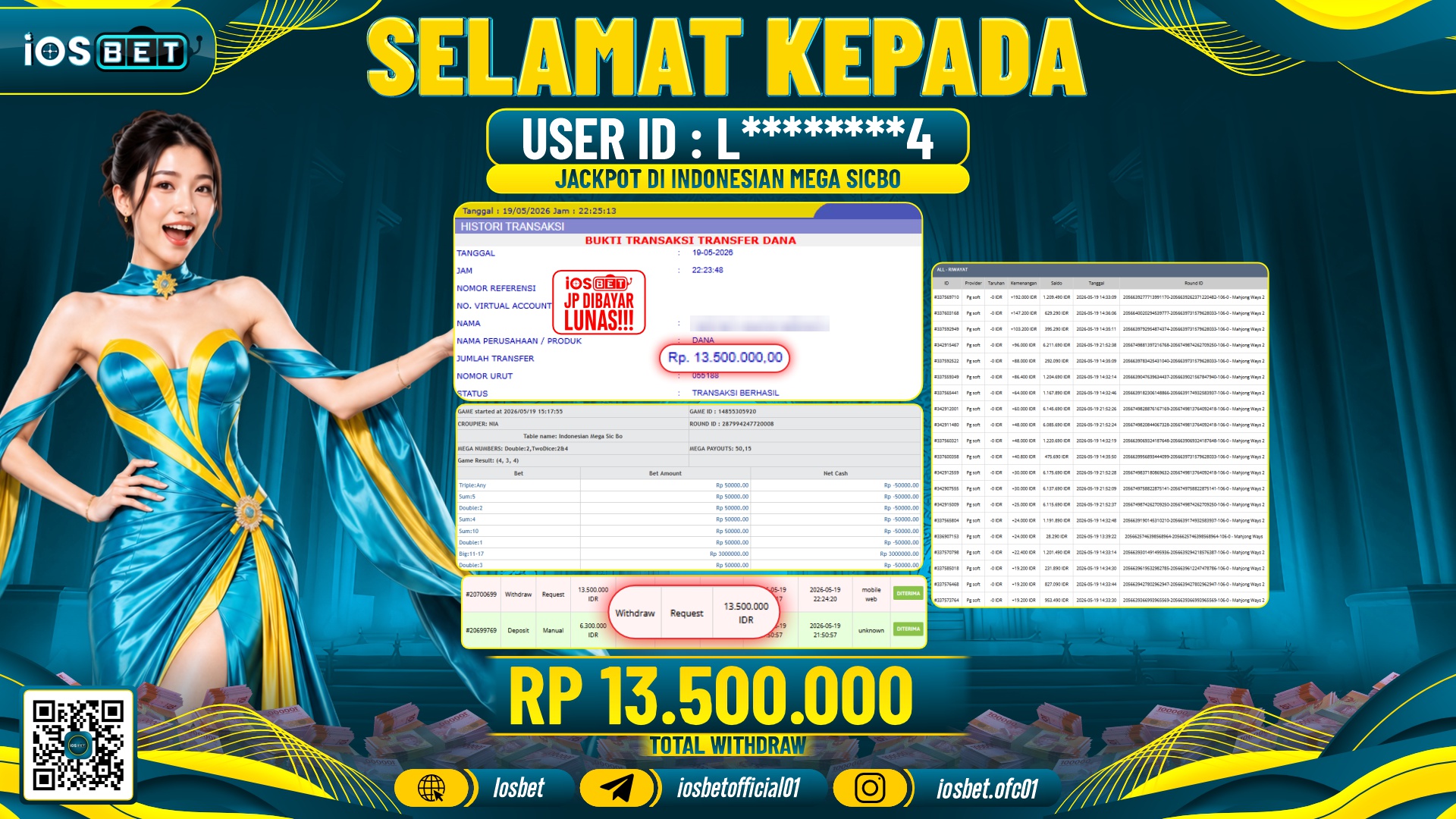 Bukti Pembayaran LUNAS SLOT GAME GACOR Rp.13.500.000,-