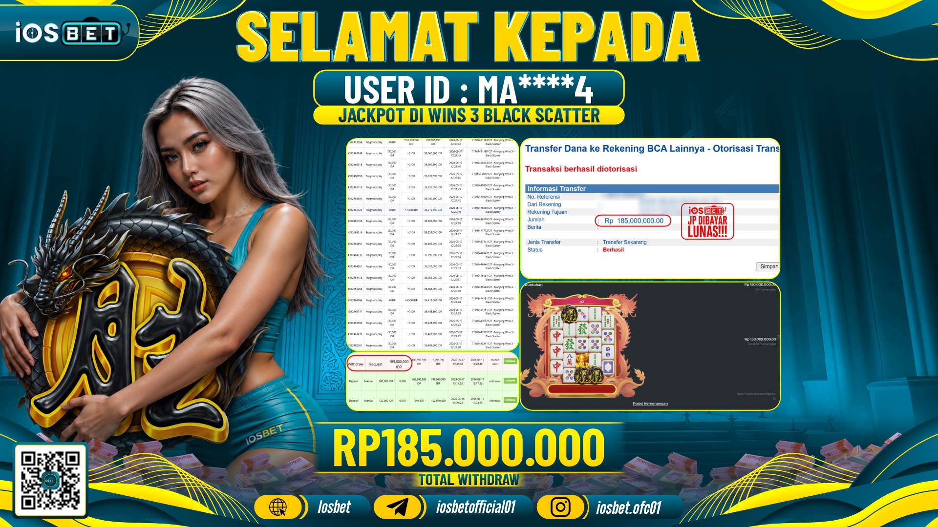 Bukti Pembayaran LUNAS SLOT GAME GACOR Rp.185.000.000,-