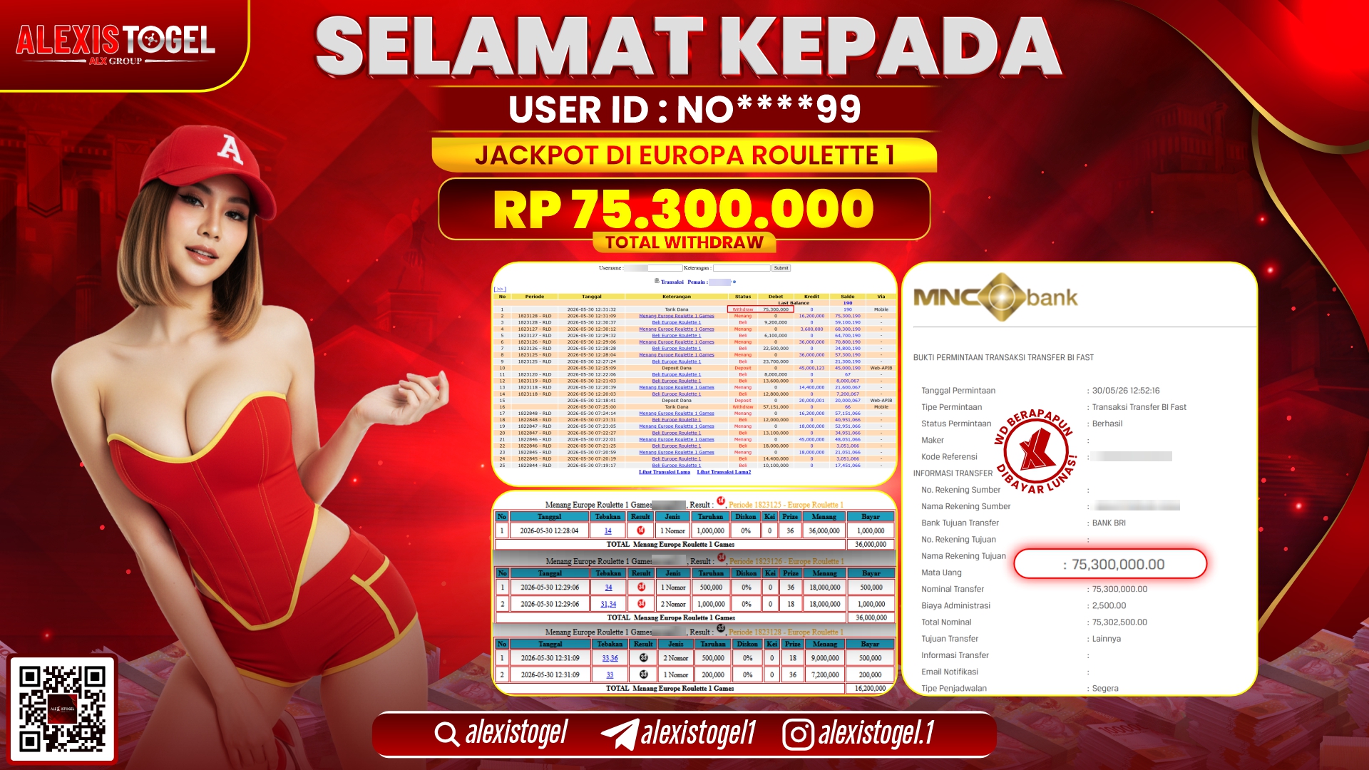 ALEXISTOGEL JACKPOT DI EUROPA ROULETTE 1 RP.75.300.000,- LUNAS