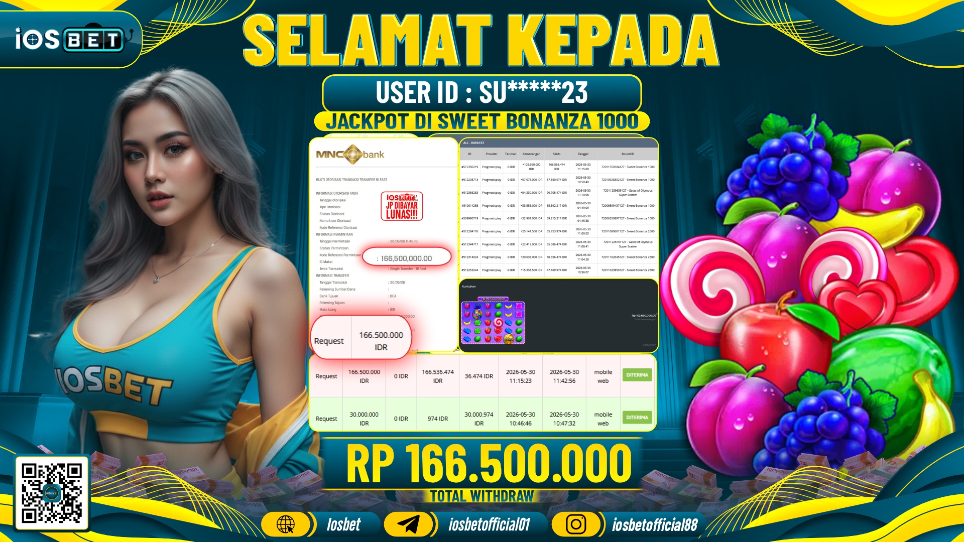 Bukti Pembayaran LUNAS SLOT GAME GACOR Rp.166.500.000,-