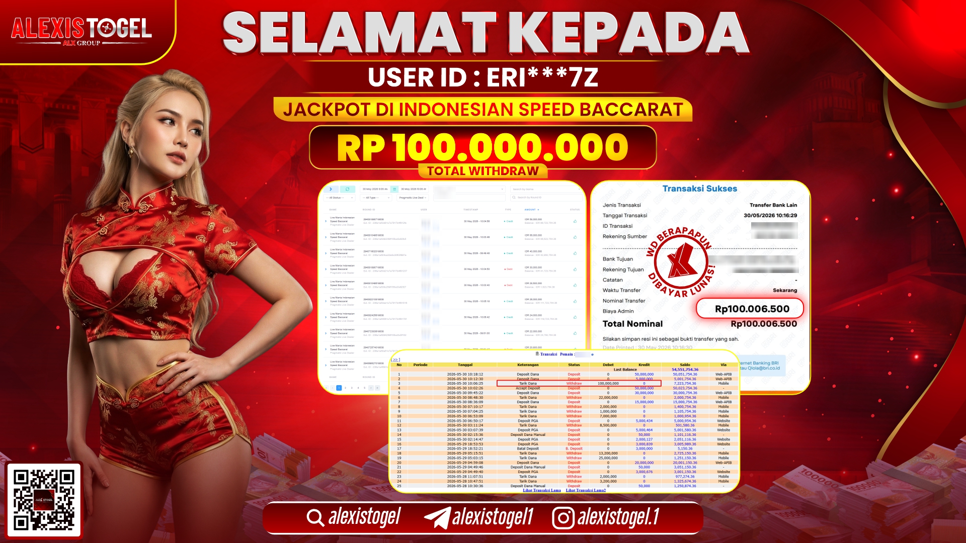 ALEXISTOGEL JACKPOT DI INDONESIAN SPEED BACCARAT RP.100.000.000,- LUNAS