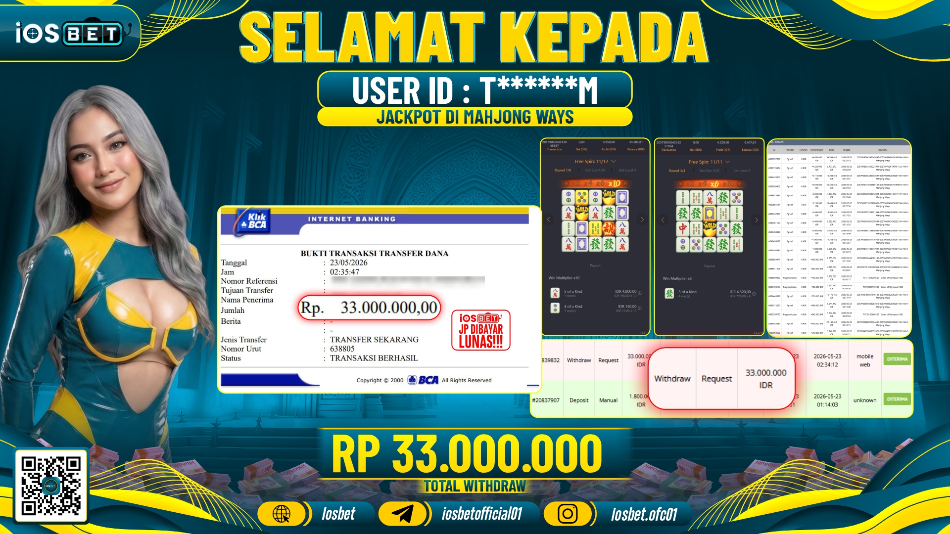 Bukti Pembayaran LUNAS SLOT GAME GACOR Rp.33.000.000,-
