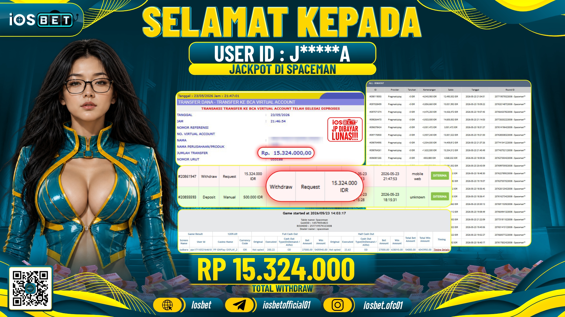 Bukti Pembayaran LUNAS LIVE GAME GACOR Rp.15.324.000,-