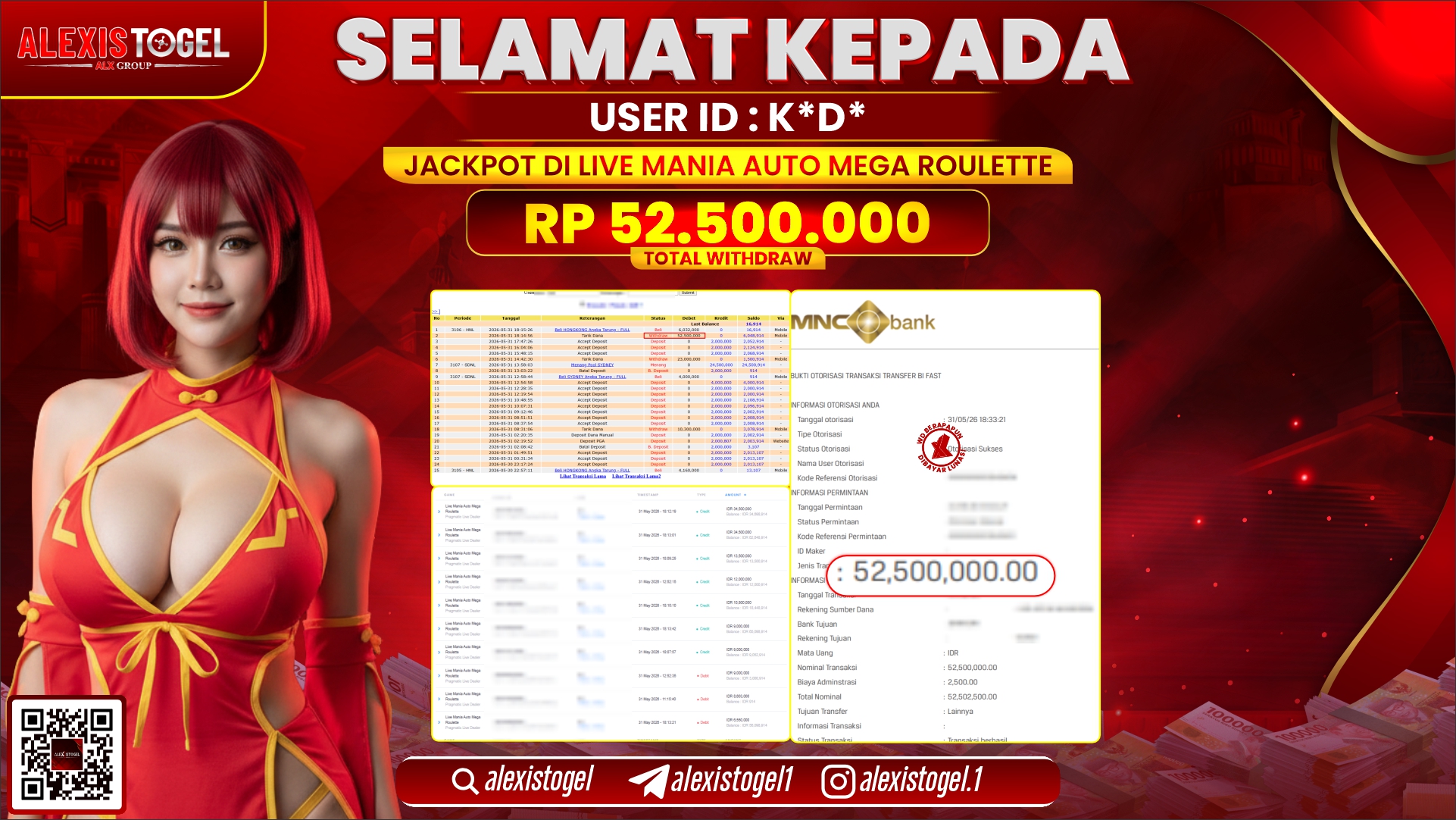 ALEXISTOGEL JACKPOT DI LIVE MANIA AUTO MEGA ROULETTE RP.52.500.000,- LUNAS