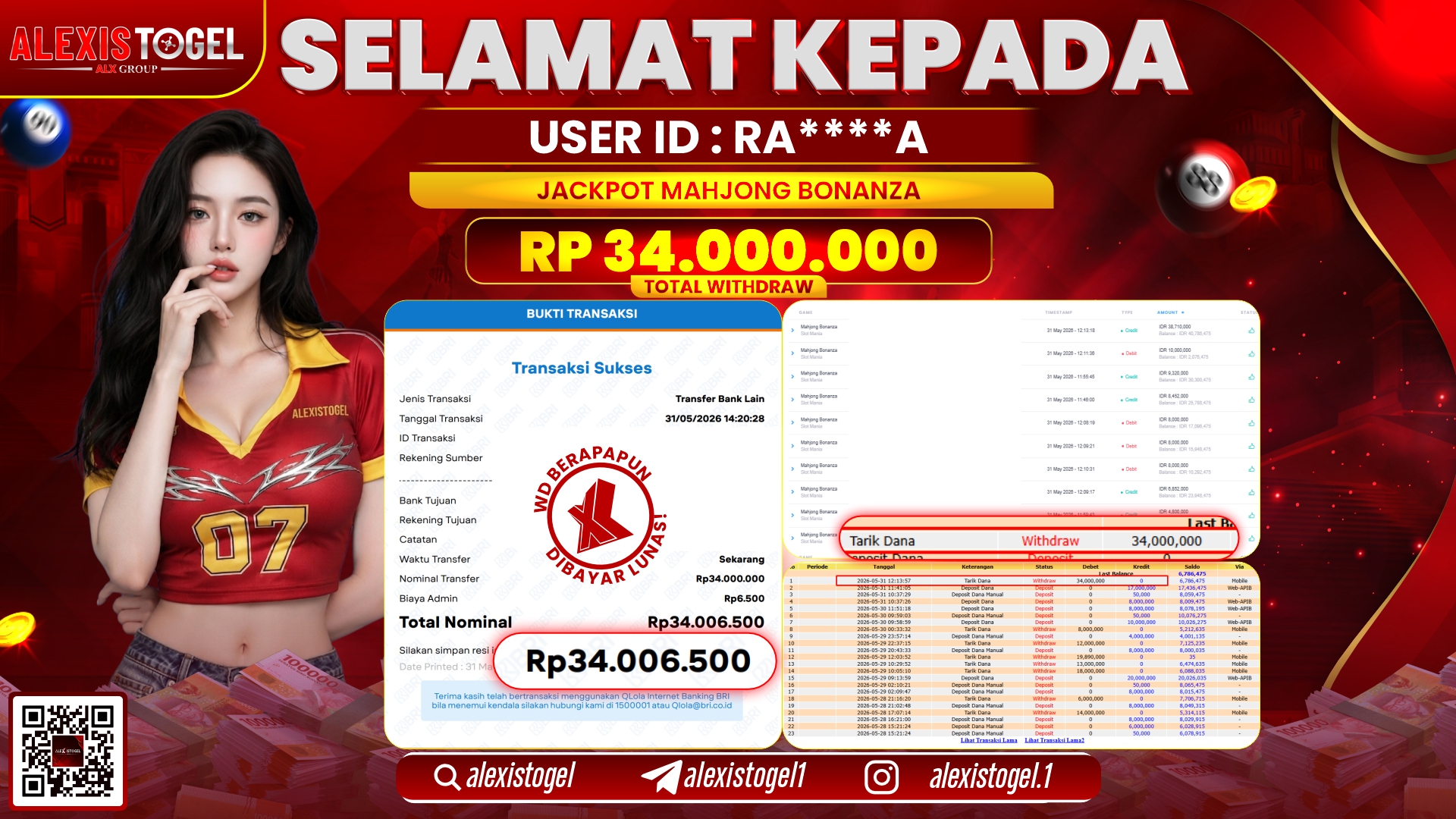 ALEXISTOGEL JACKPOT DI MAHJONG BONANZA RP.34.000.000,- LUNAS