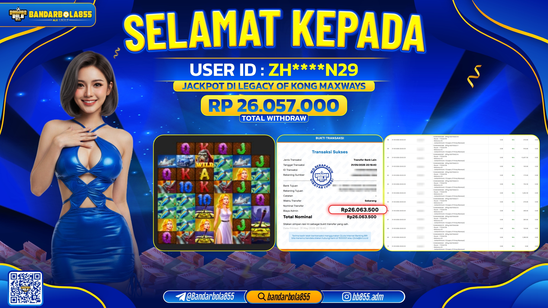 JACKPOT BANDARBOLA855 DI LEGACY OF KONG MAXWAYS Rp26.057.000, - LUNAS🎖