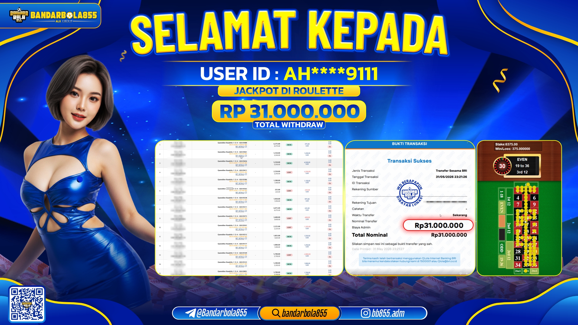 JACKPOT BANDARBOLA855 DI ROULETTE Rp31.000.000, - LUNAS🎖