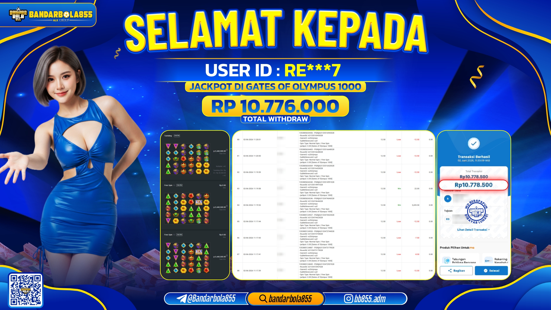 JACKPOT BANDARBOLA855 DI GATES OF OLYMPUS 1000 Rp10.776.000, - LUNAS🎖