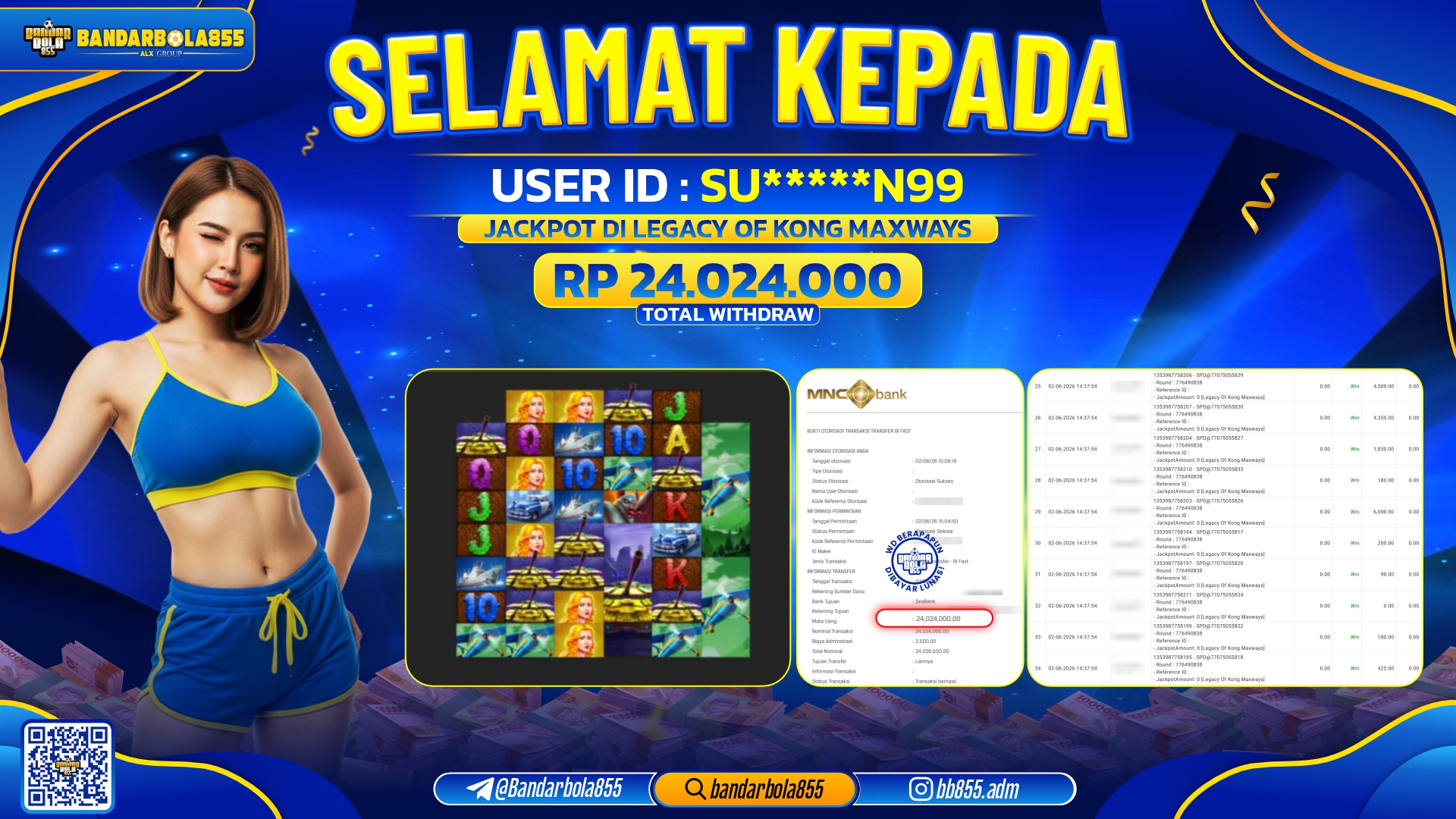 JACKPOT BANDARBOLA855 DI LEGACY OF KONG MAXWAYS Rp24.024.000, - LUNAS🎖