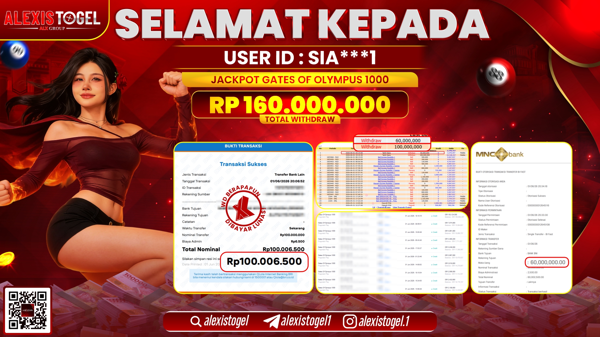 ALEXISTOGEL JACKPOT DI GATES OF OLYMPUS 1000 RP.160.000.000,- LUNAS