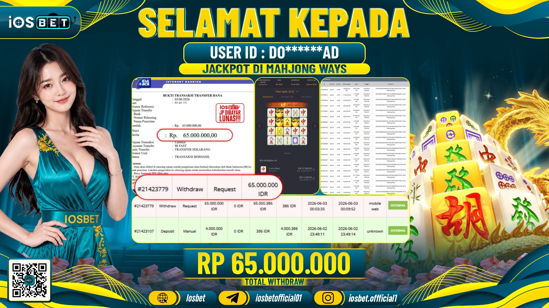 Bukti Pembayaran LUNAS SLOT GAME GACOR Rp.65.000.000,-