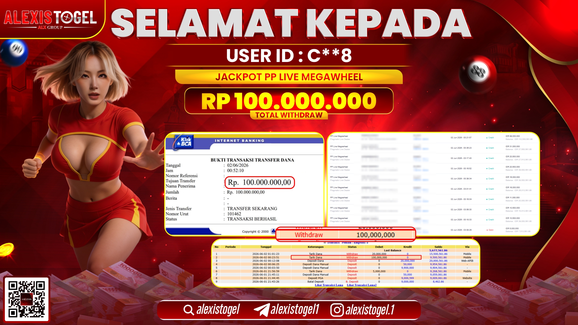 ALEXISTOGEL JACKPOT DI PP LIVE MEGAWHEEL RP.100.000.000,- LUNAS