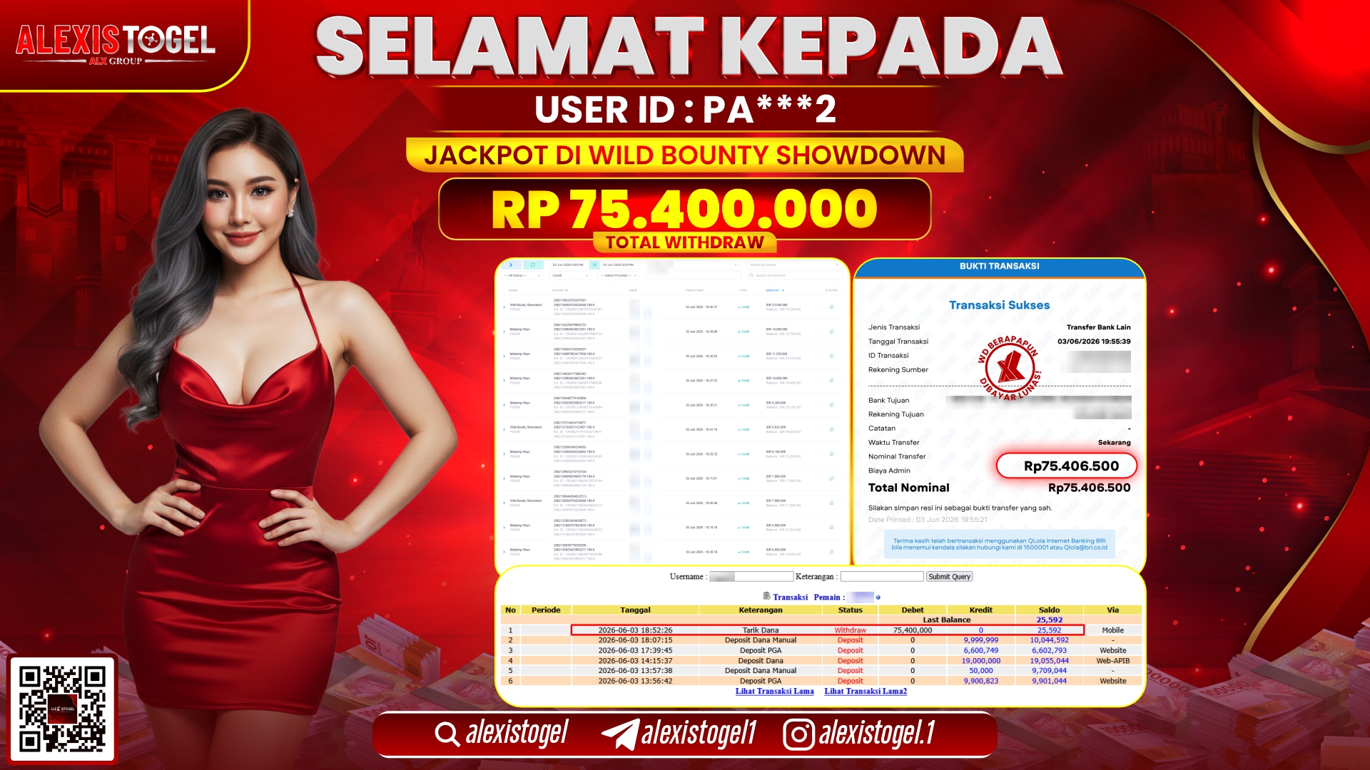 ALEXISTOGEL JACKPOT DI WILD BOUNTY SHOWDOWN RP.75.400.000,- LUNAS