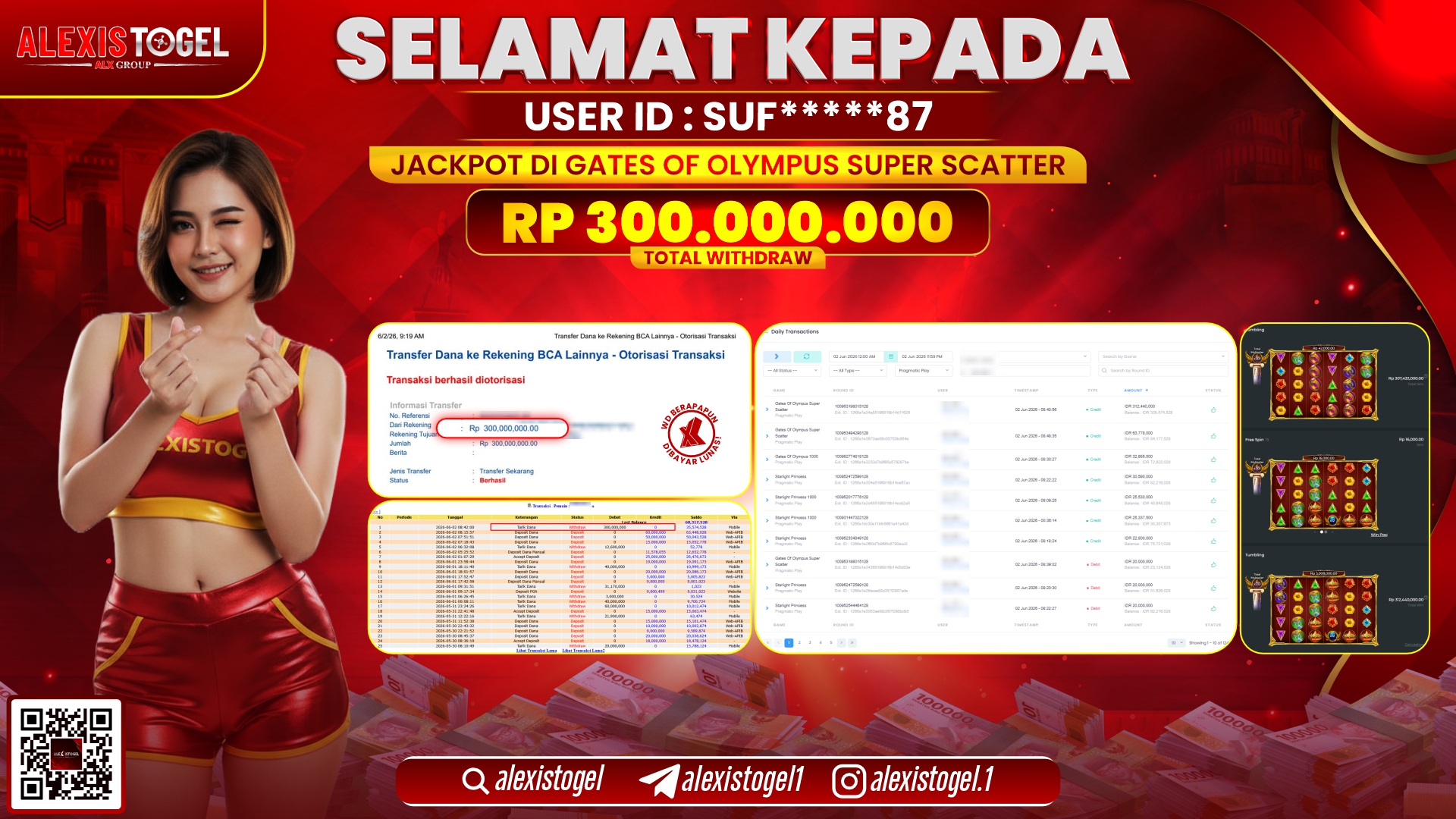 ALEXISTOGEL JACKPOT DI GATES OF OLYMPUS SUPER SCATTER RP.300.000.000,- LUNAS