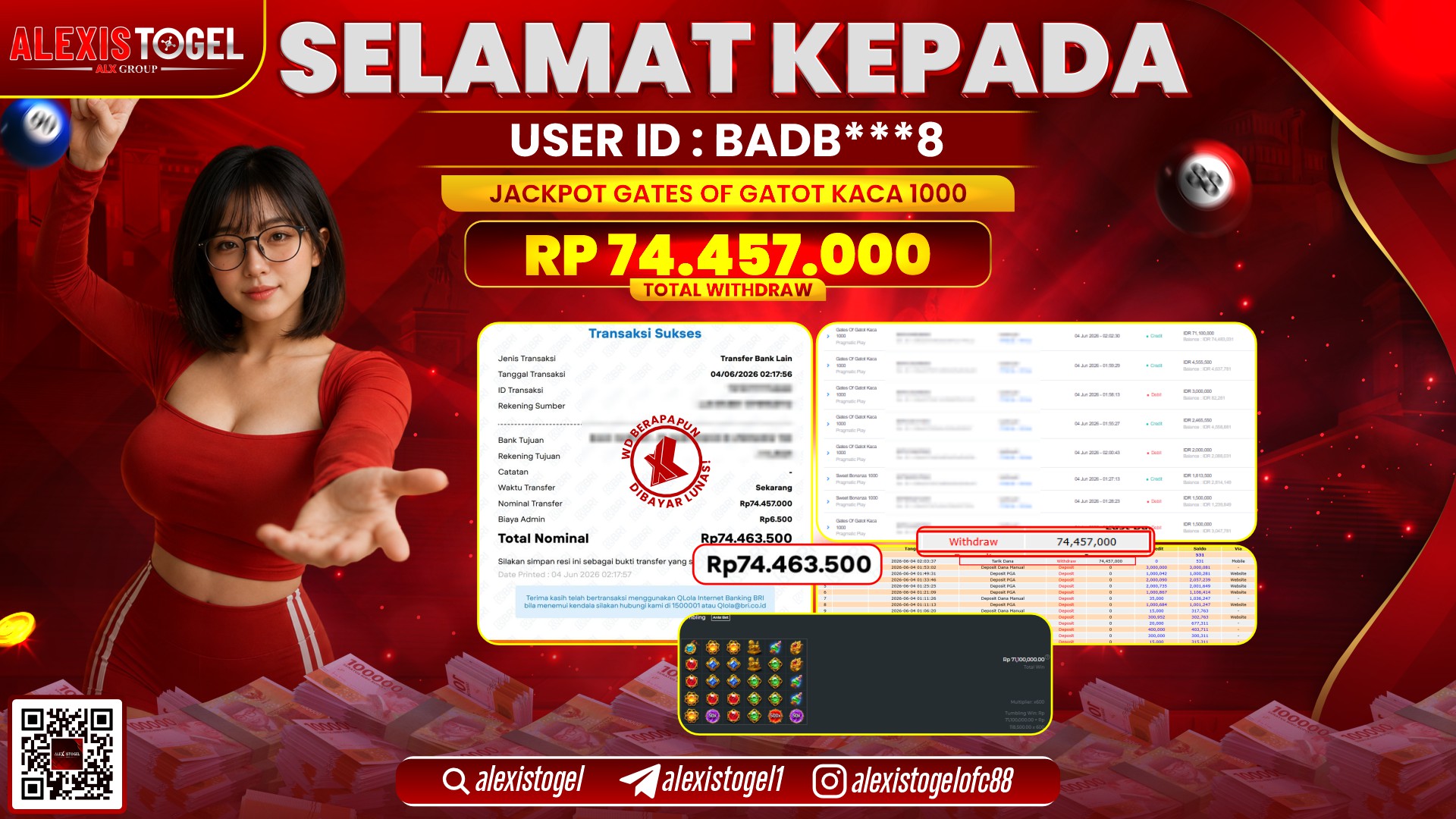 ALEXISTOGEL JACKPOT DI GATES OF GATOT KACA 1000 RP.74.457.000,- LUNAS