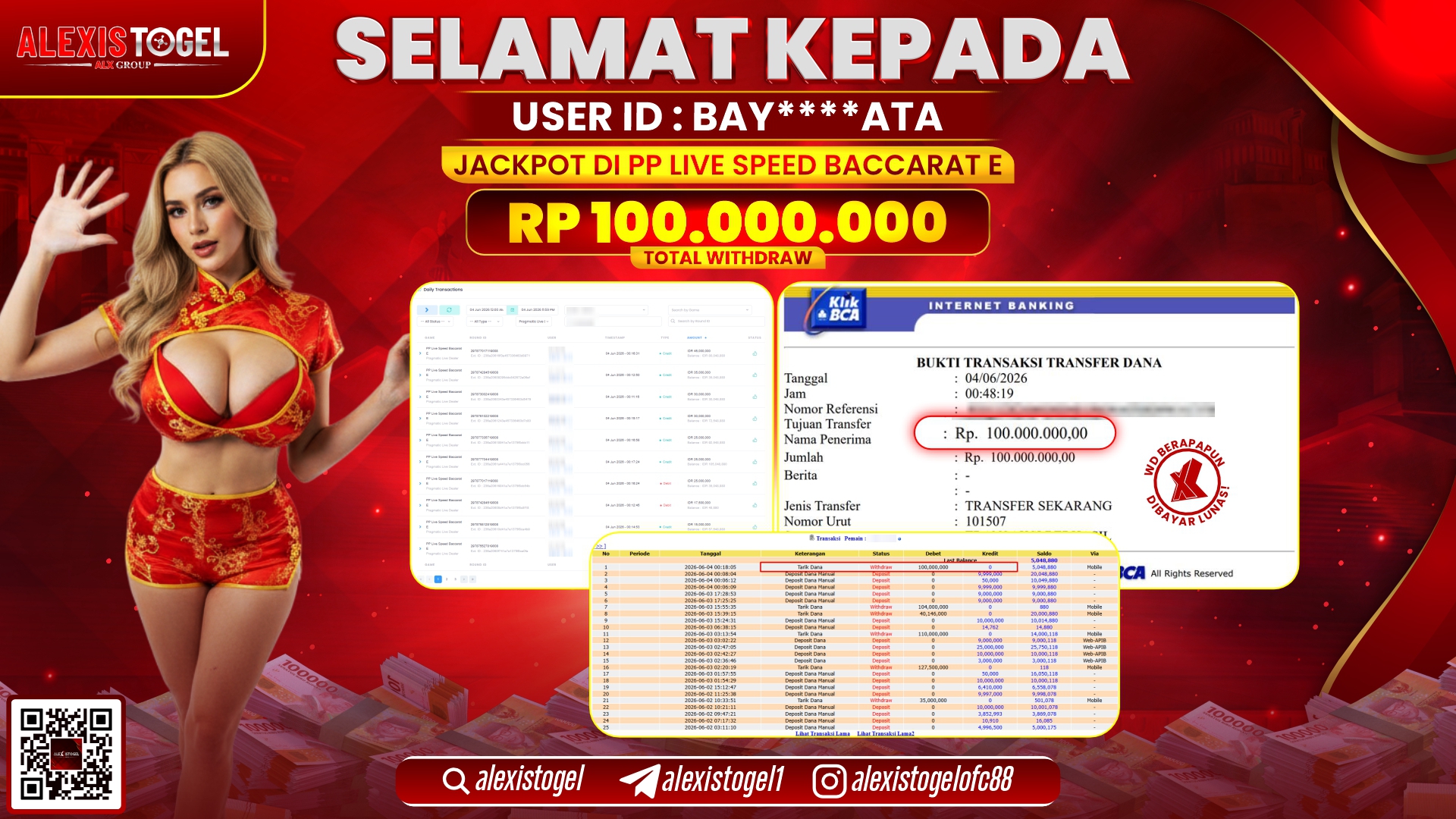 ALEXISTOGEL JACKPOT DI PP LIVE SPEED BACCARAT E RP.100.000.000,- LUNAS