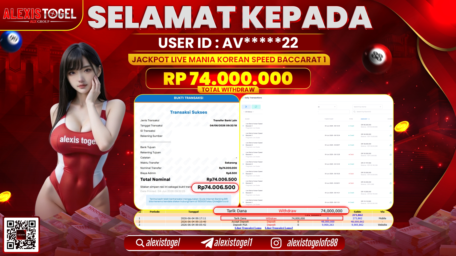 ALEXISTOGEL JACKPOT DI LIVE MANIA KOREAN SPEED BACCARAT RP.74.000.000,- LUNAS