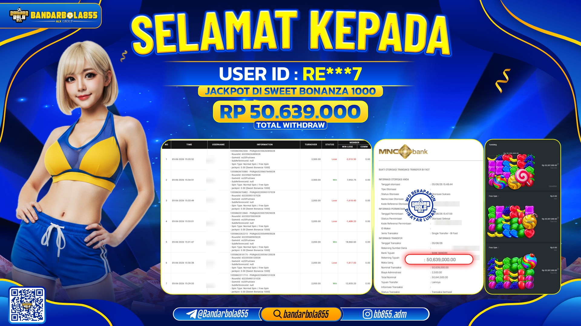 JACKPOT BANDARBOLA855 DI SWEET BONANZA 1000 Rp50.639.000, - LUNAS🎖