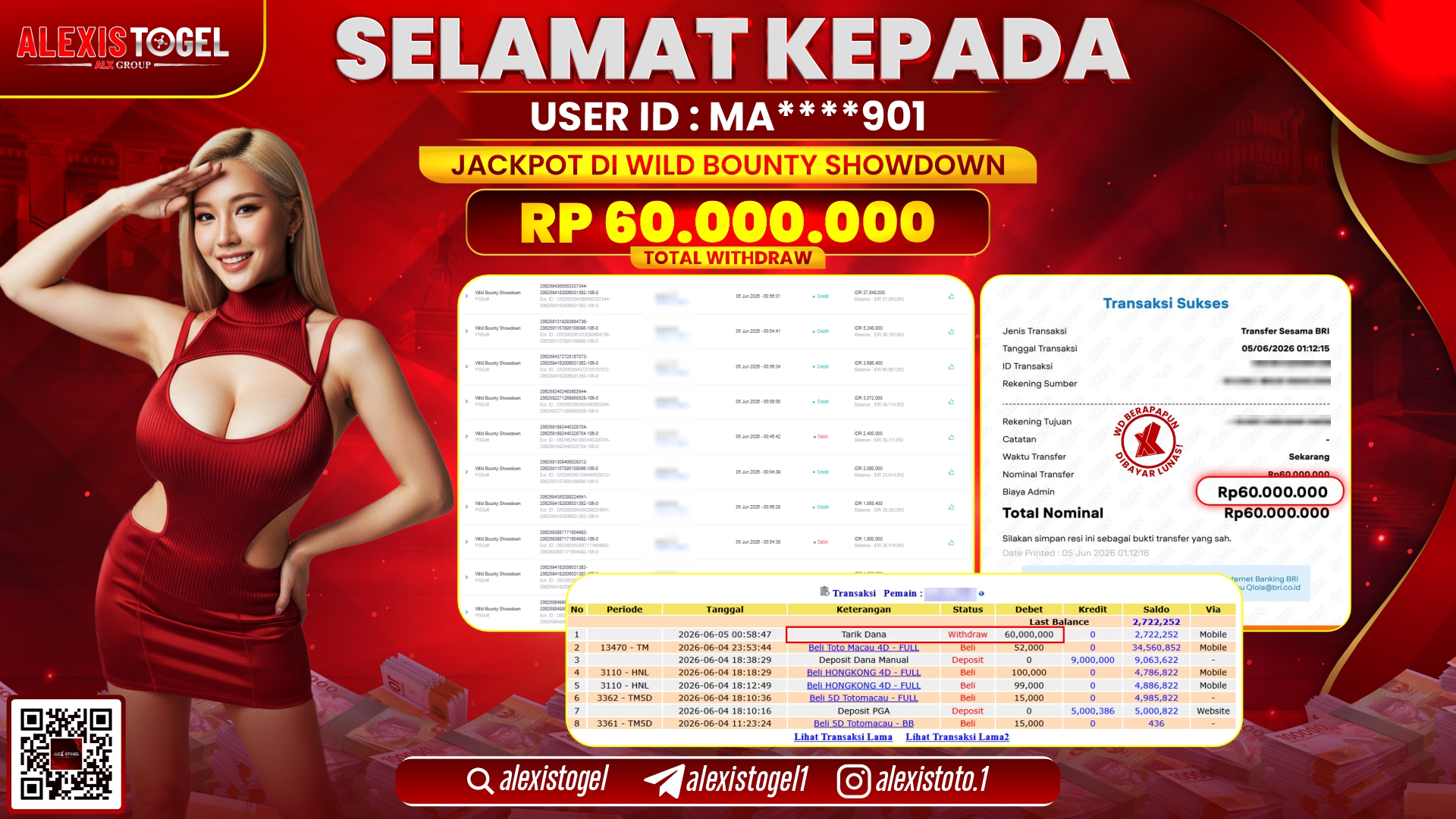 ALEXISTOGEL JACKPOT DI WILD BOUNTY SHOWDOWN RP.60.000.000,- LUNAS