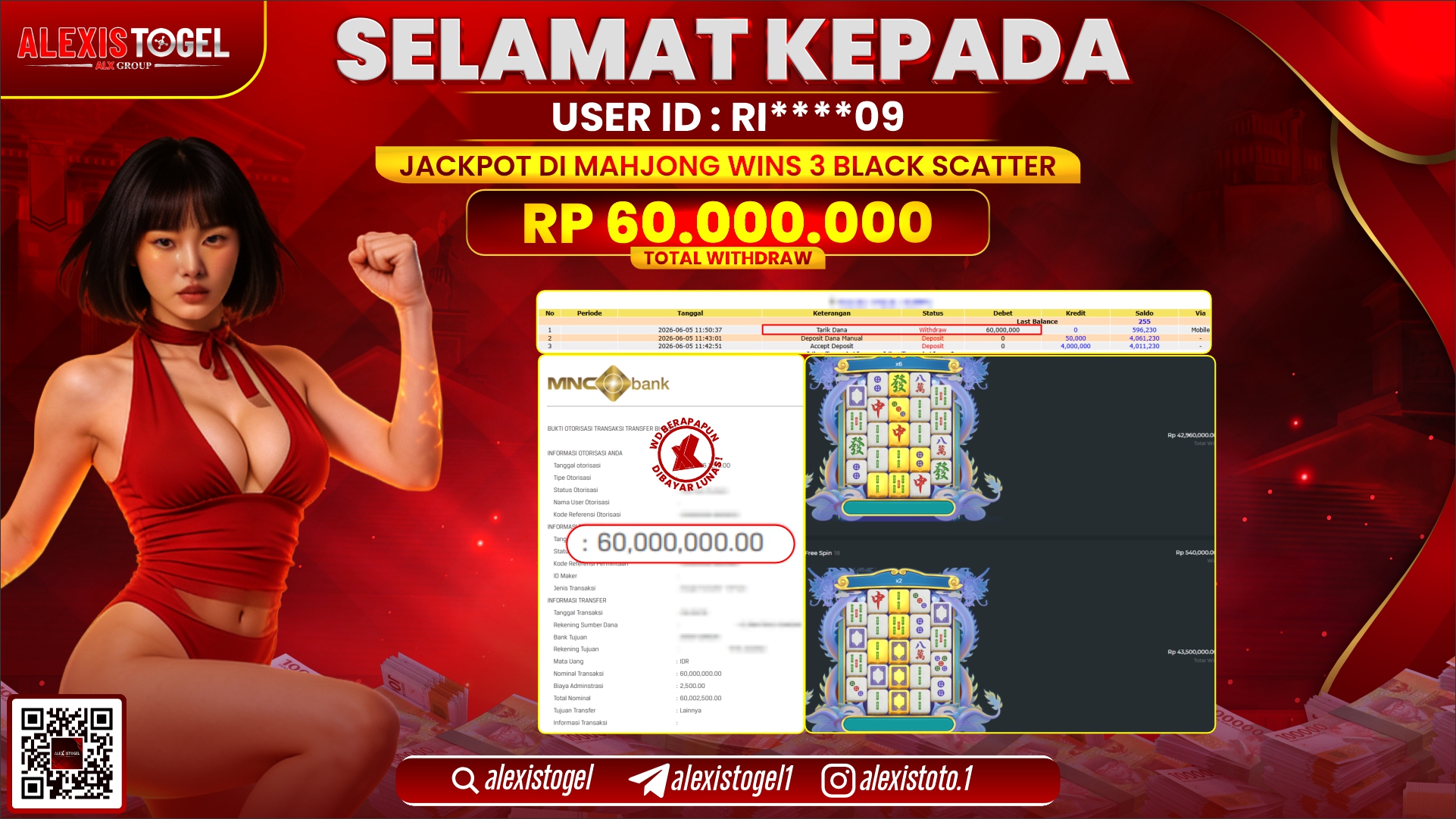 ALEXISTOGEL JACKPOT DI MAHJONG WINS 3 BLACK SCATTER RP.60.000.000,- LUNAS
