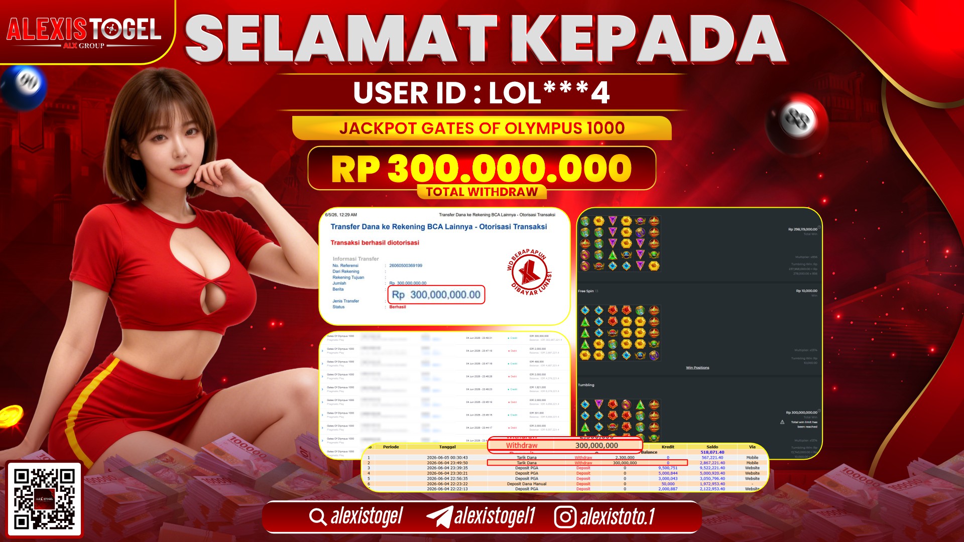 ALEXISTOGEL JACKPOT DI GATES OF OLYMPUS 1000 RP.300.000.000,- LUNAS