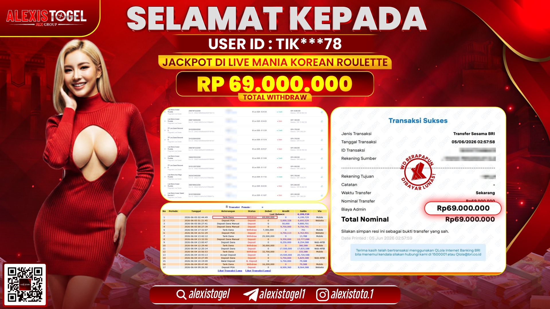 ALEXISTOGEL JACKPOT DI LIVE MANIA KOREAN ROULETTE RP.69.000.000,- LUNAS